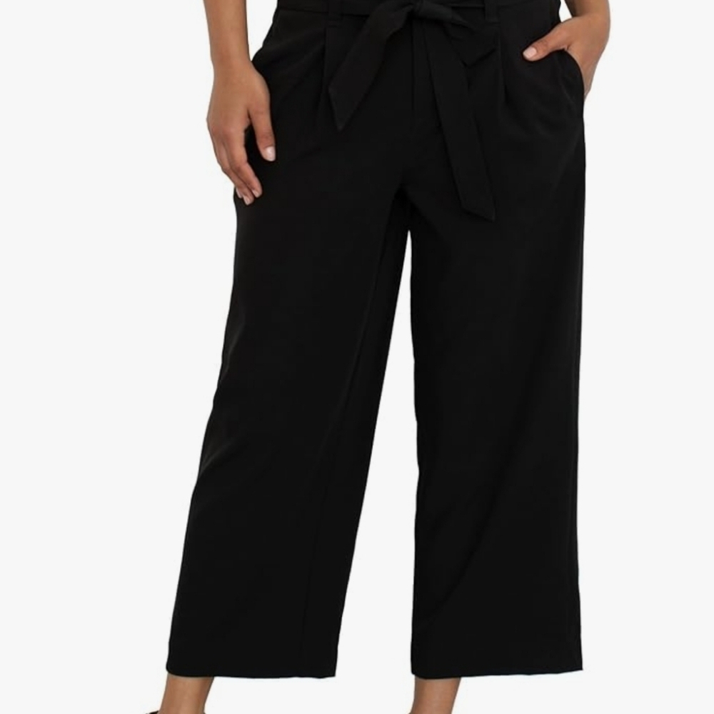 Liverpool Liverpool belted paperbag wide leg crop- black